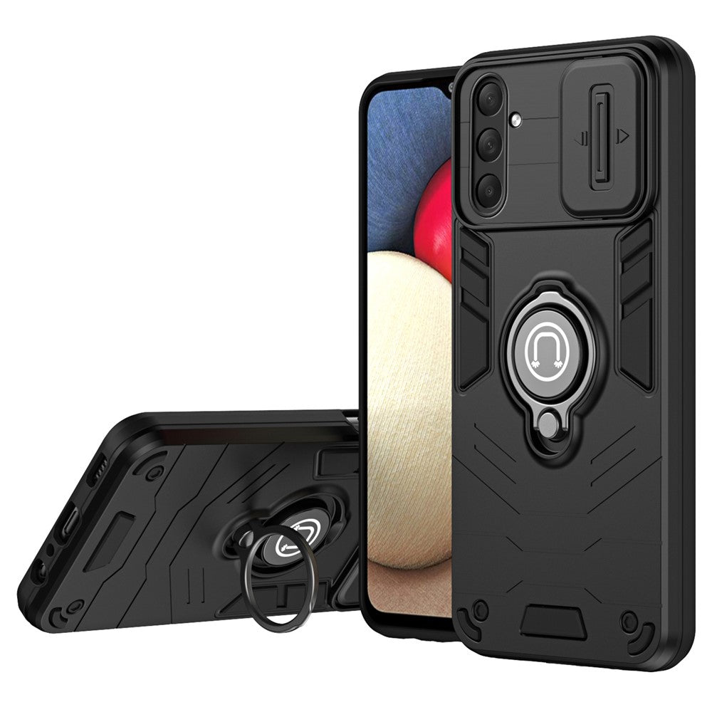 For Samsung Galaxy M54 5G / F54 5G Case Ring Kickstand PC+TPU Phone Cover with Slide Lens Guard
