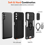 For Samsung Galaxy M54 5G / F54 5G Case Ring Kickstand PC+TPU Phone Cover with Slide Lens Guard