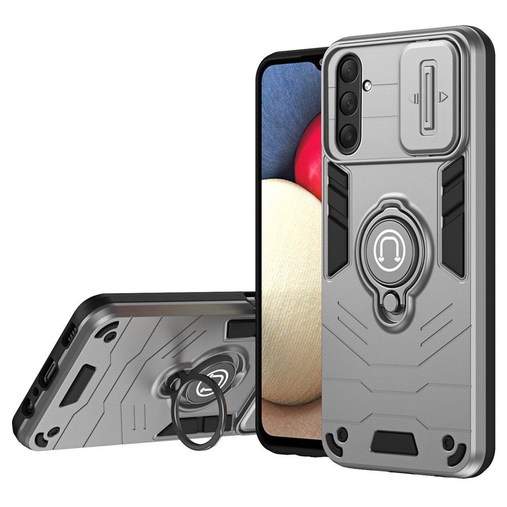 For Samsung Galaxy M54 5G / F54 5G Case Ring Kickstand PC+TPU Phone Cover with Slide Lens Guard