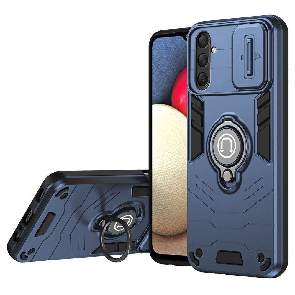 For Samsung Galaxy M54 5G / F54 5G Case Ring Kickstand PC+TPU Phone Cover with Slide Lens Guard