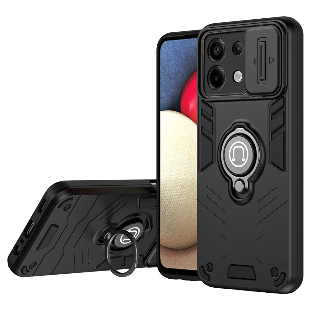 For Xiaomi Redmi Note 13 Pro 5G / Poco X6 5G Case Slide Camera Lid PC+TPU Ring Kickstand Phone Cover