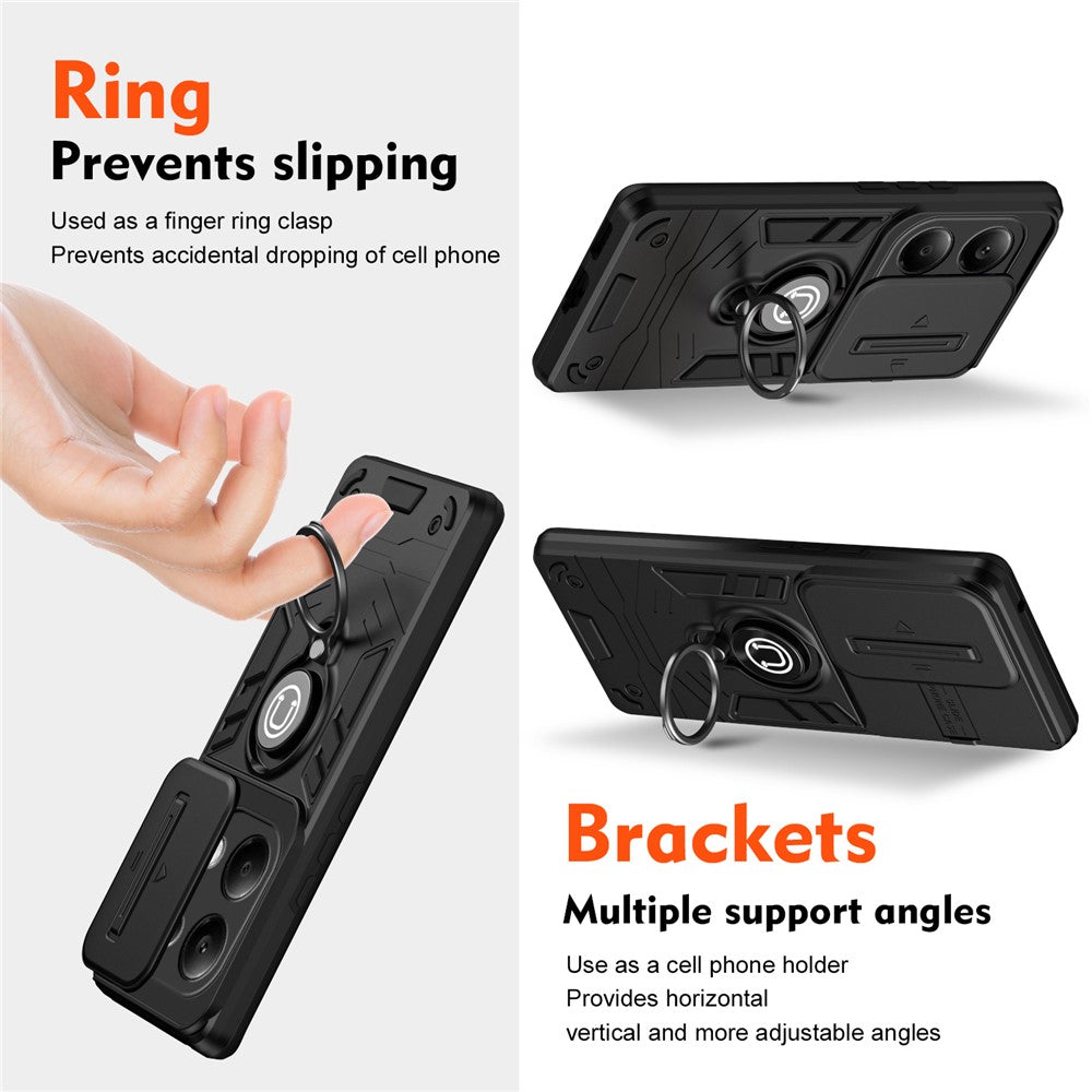 For Xiaomi Redmi Note 13 Pro 4G / Poco M6 Pro 4G Case Slide Lens Guard Phone Cover with Kickstand