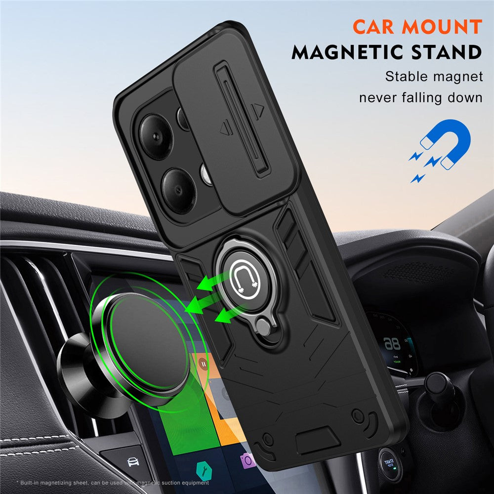 For Xiaomi Redmi Note 13 Pro 4G / Poco M6 Pro 4G Case Slide Lens Guard Phone Cover with Kickstand