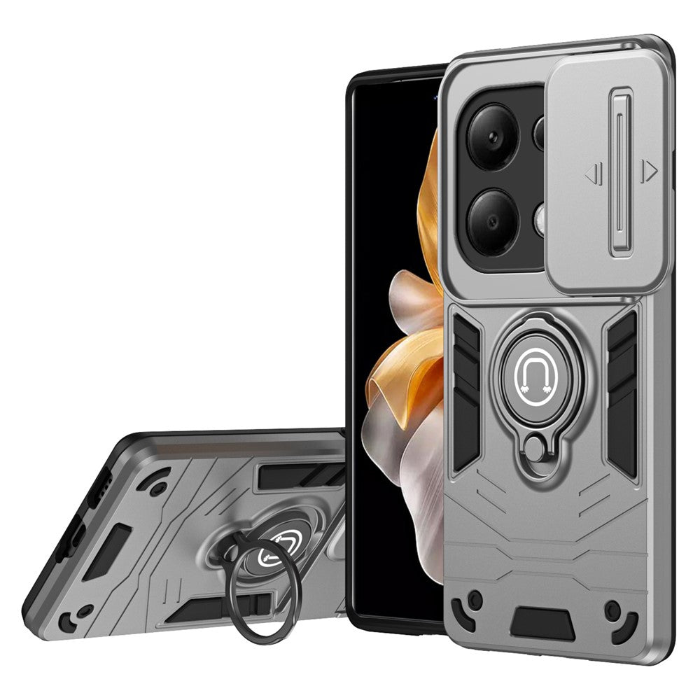 For Xiaomi Redmi Note 13 Pro 4G / Poco M6 Pro 4G Case Slide Lens Guard Phone Cover with Kickstand