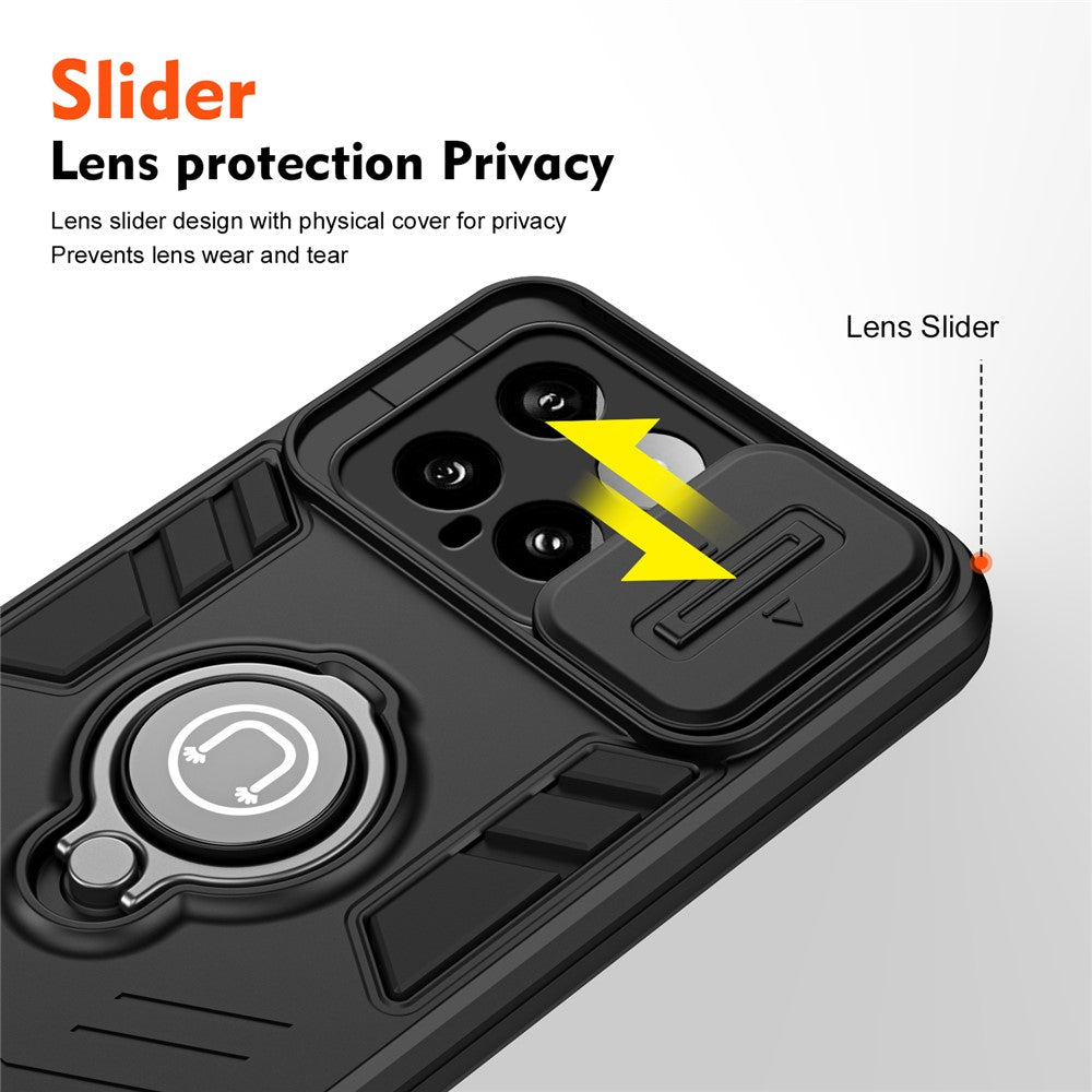For Xiaomi 14 Case Slide Lens Lid   Cell Phone Cover with Ring Kickstand