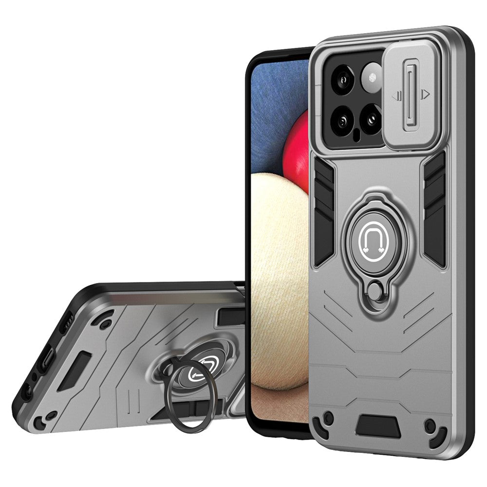 For Xiaomi 14 Case Slide Lens Lid   Cell Phone Cover with Ring Kickstand