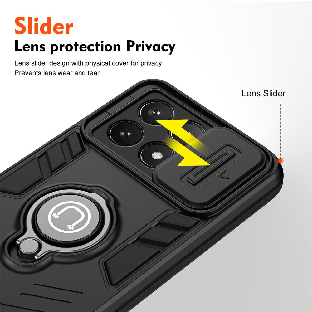 For Xiaomi Poco X6 Pro 5G / Redmi K70E 5G Case Slide Camera Lid PC+TPU Ring Kickstand Phone Cover