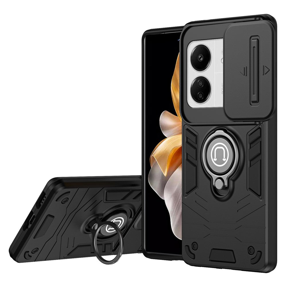 Xiaomi Poco M6 5G / Poco C65 4G / Redmi 13C 4G / 13C 5G / 13R 5G Skal Skjutbart Linslock Fallskyddande mobilskal med Ringstöd