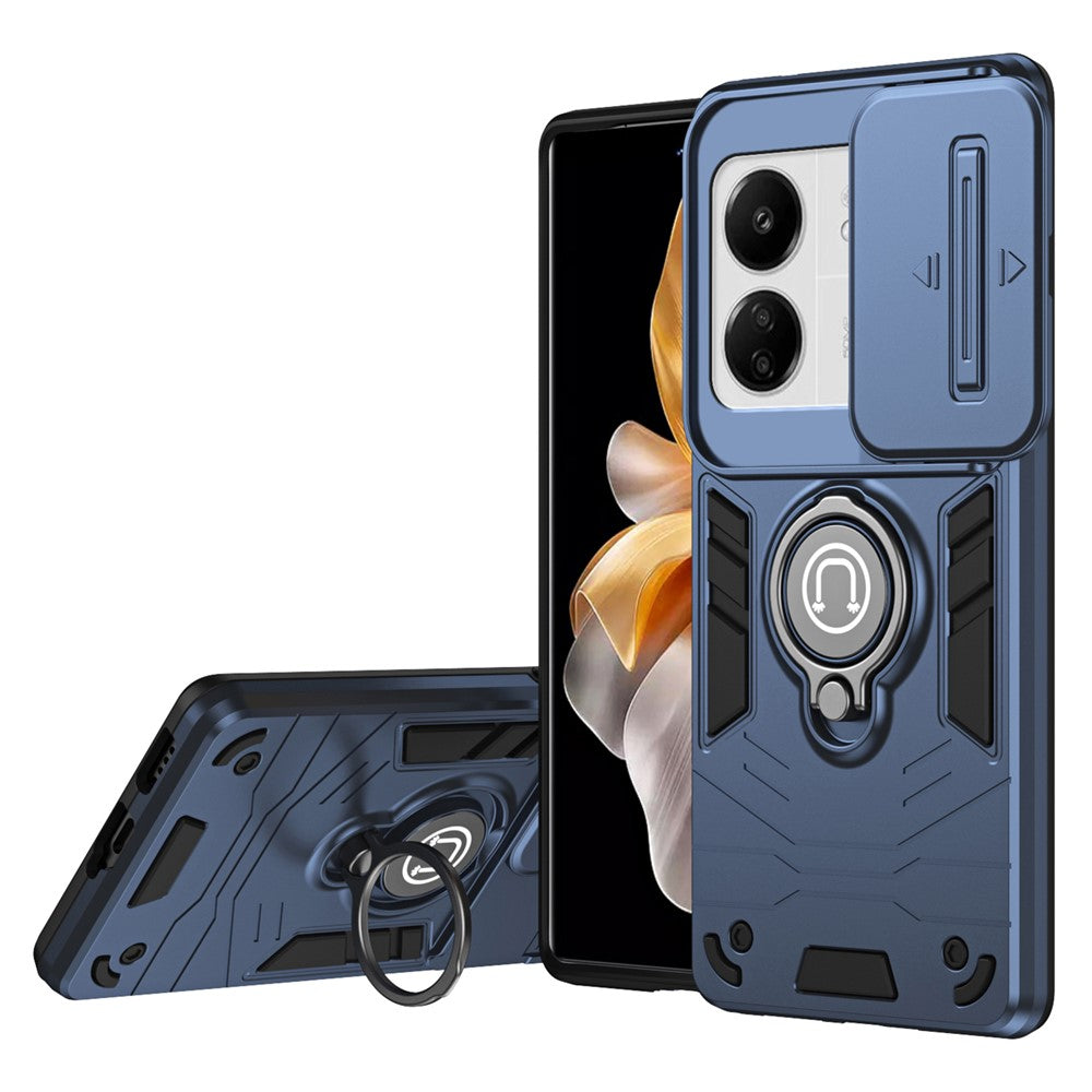 Xiaomi Poco M6 5G / Poco C65 4G / Redmi 13C 4G / 13C 5G / 13R 5G Skal Skjutbart Linslock Fallskyddande mobilskal med Ringstöd