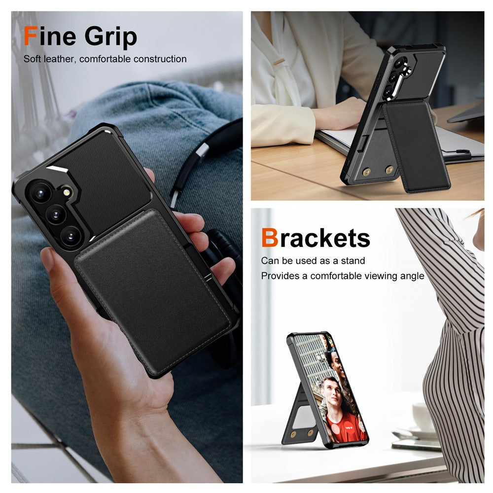ZM11 For Samsung Galaxy A55 5G Case Leather +TPU Phone Cover Card Holder Kickstand