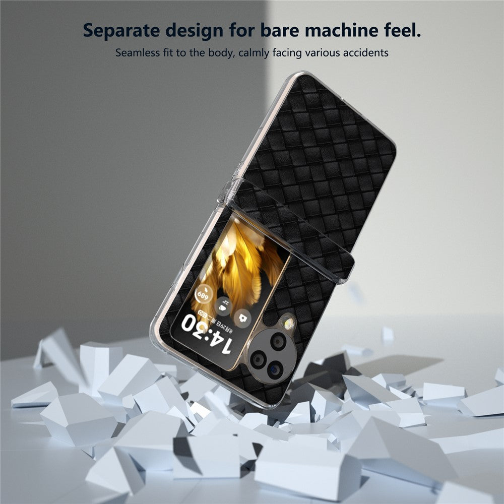 For Oppo Find N3 Flip 5G Case Woven Texture Leather+PC Clear Edge Phone Cover