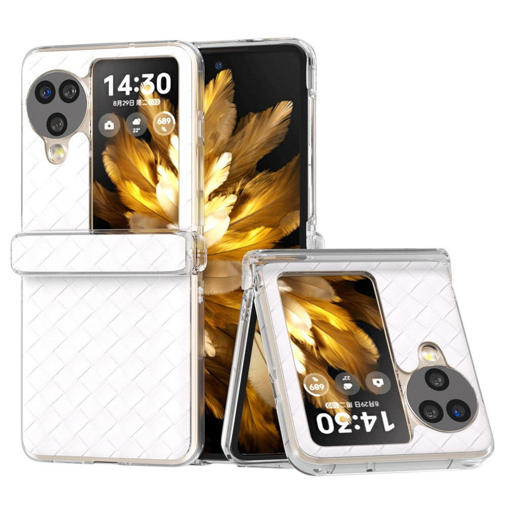 For Oppo Find N3 Flip 5G Case Woven Texture Leather+PC Clear Edge Phone Cover