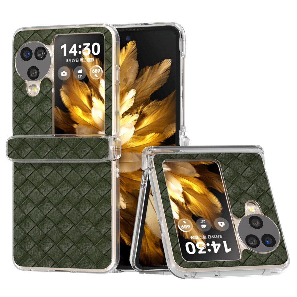 For Oppo Find N3 Flip 5G Case Woven Texture Leather+PC Clear Edge Phone Cover