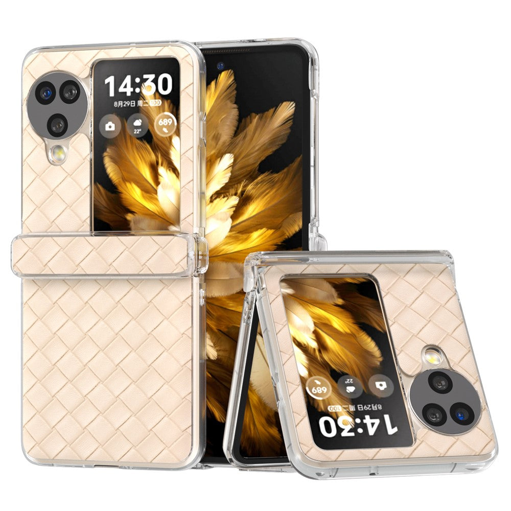 For Oppo Find N3 Flip 5G Case Woven Texture Leather+PC Clear Edge Phone Cover