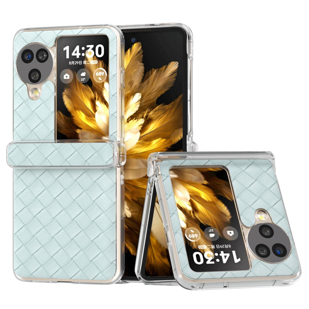 For Oppo Find N3 Flip 5G Case Woven Texture Leather+PC Clear Edge Phone Cover