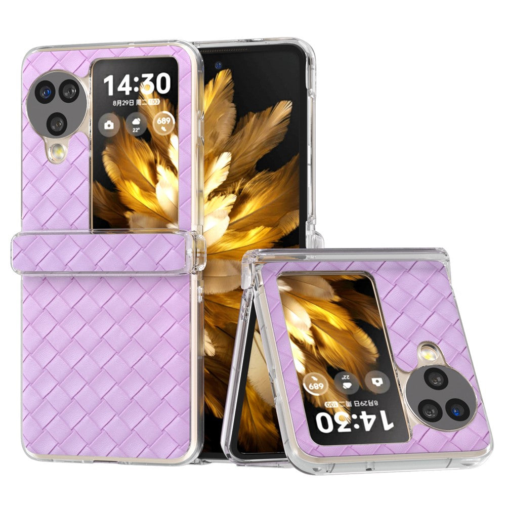 For Oppo Find N3 Flip 5G Case Woven Texture Leather+PC Clear Edge Phone Cover