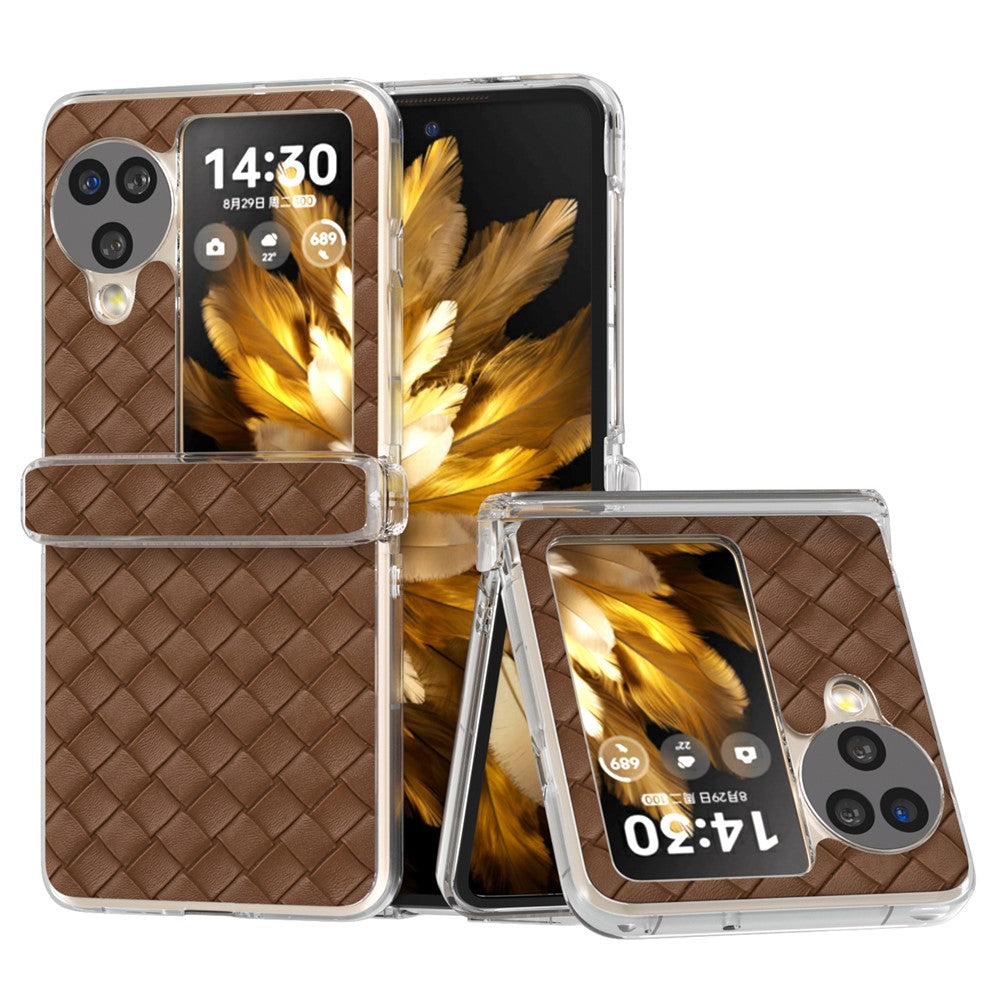 For Oppo Find N3 Flip 5G Case Woven Texture Leather+PC Clear Edge Phone Cover
