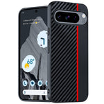 Til Google Pixel 9 Pro / Pixel 9 Etui, kulfiber-tekstur, tyndt PU-læder bagcover