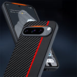 Til Google Pixel 9 Pro / Pixel 9 Etui, kulfiber-tekstur, tyndt PU-læder bagcover