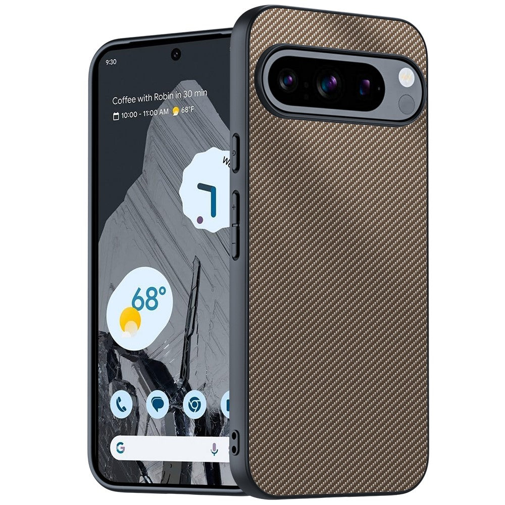 Til Google Pixel 9 Pro / Pixel 9 Etui, kulfiber-tekstur, tyndt PU-læder bagcover