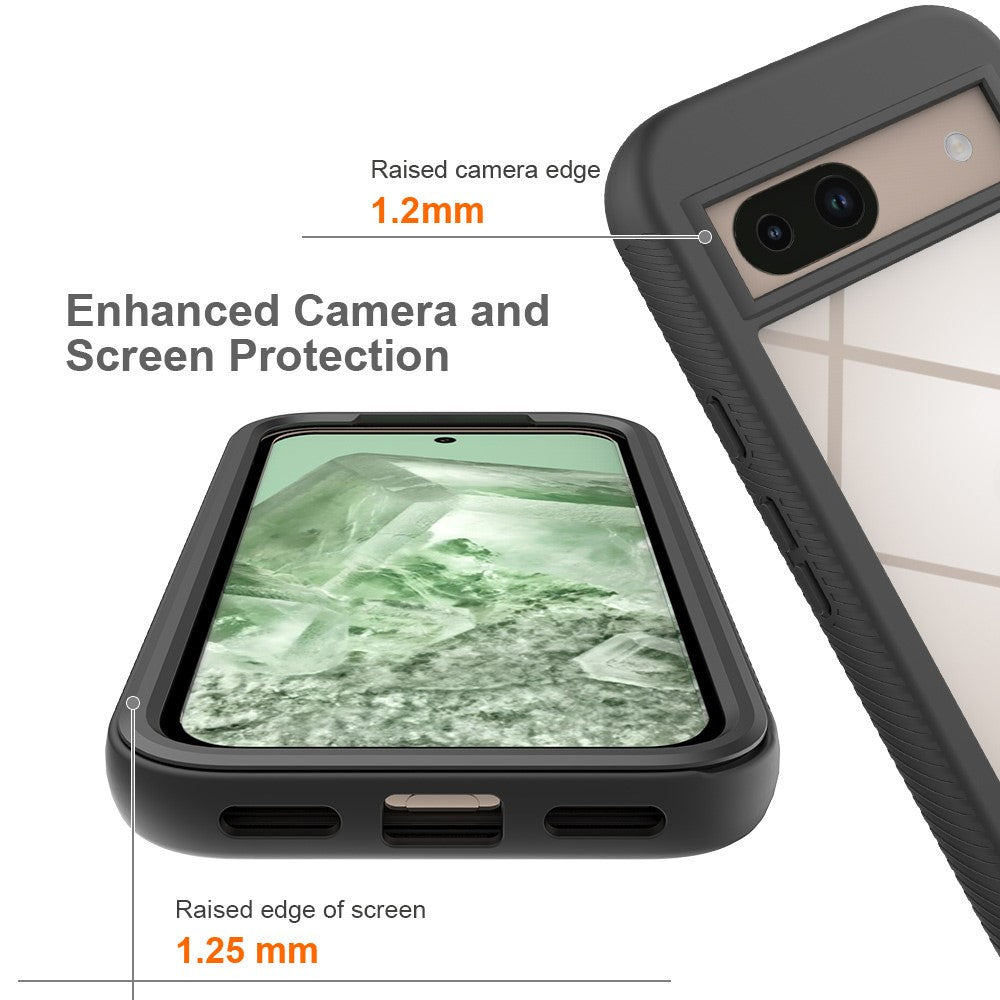 Til Google Pixel 8a Cover PC+TPU Klart Telefoncover med PET Skærmfilm Allround Beskyttelse