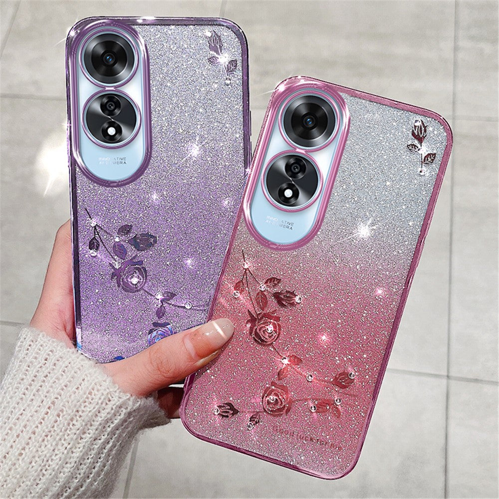 KADEM For Oppo A60 4G TPU Case Rhinestone Decor Phone Cover Flower Pattern
