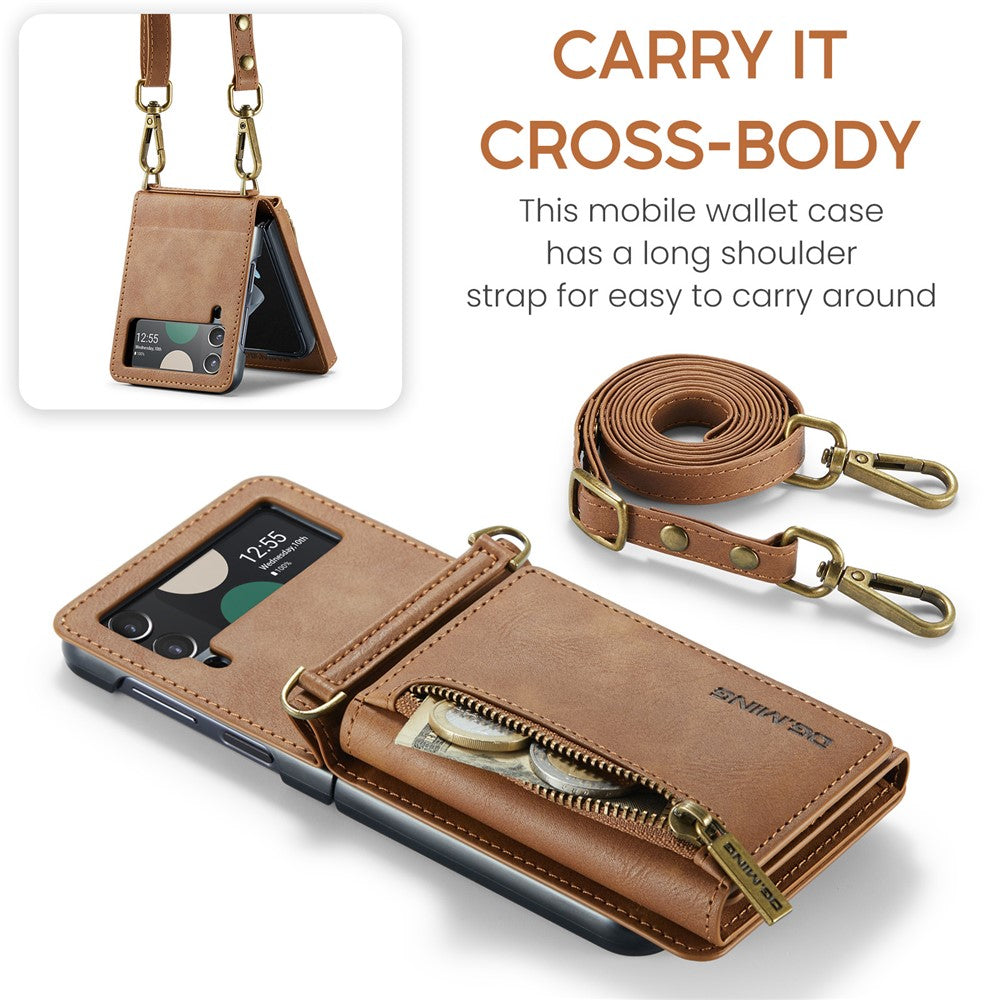DG.MING M5 Series for Samsung Galaxy Z Flip4 5G Case RFID Blocking PU Leather+PC Folding Phone Cover