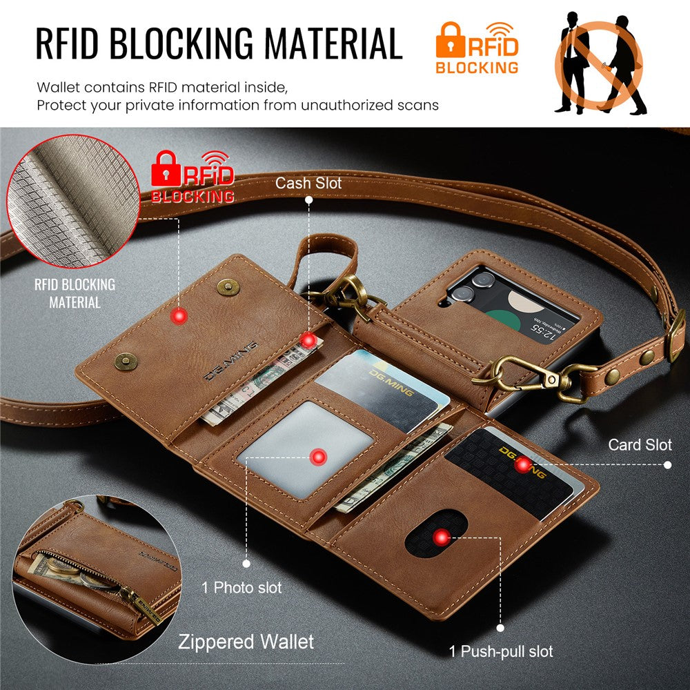 DG.MING M5 Series for Samsung Galaxy Z Flip4 5G Case RFID Blocking PU Leather+PC Folding Phone Cover
