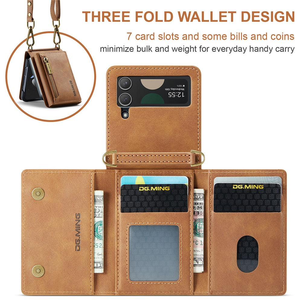 DG.MING M5 Series for Samsung Galaxy Z Flip4 5G Case RFID Blocking PU Leather+PC Folding Phone Cover