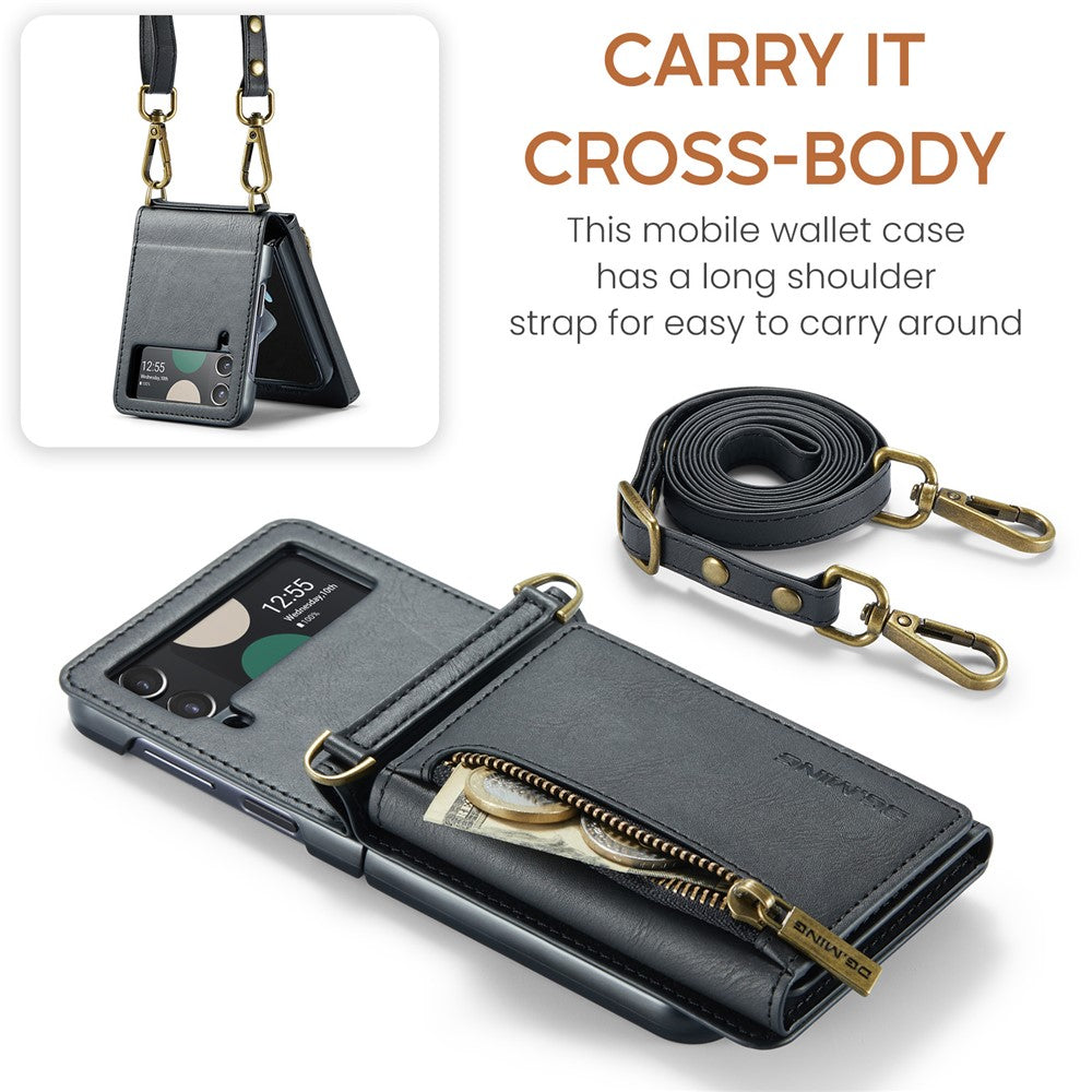 DG.MING M5 Series for Samsung Galaxy Z Flip3 5G Case RFID Blocking Card Slots Leather+PC Phone Cover