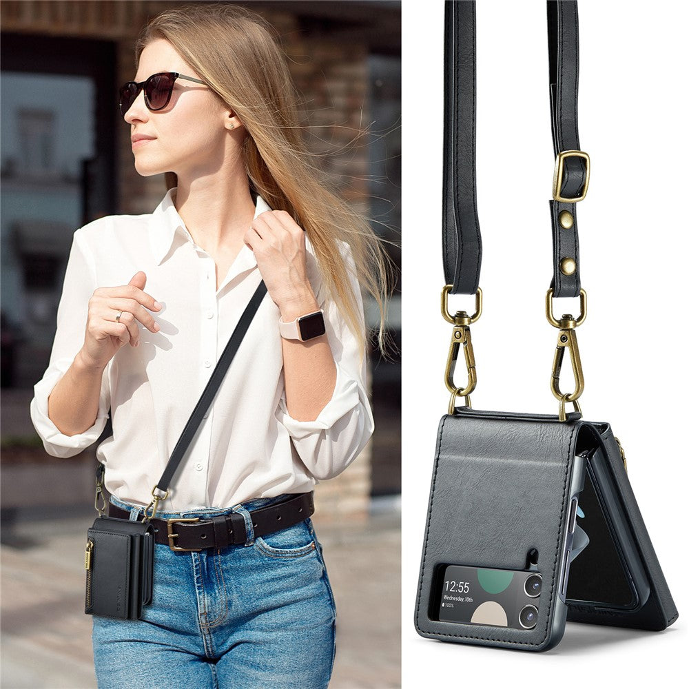 DG.MING M5 Series for Samsung Galaxy Z Flip3 5G Case RFID Blocking Card Slots Leather+PC Phone Cover