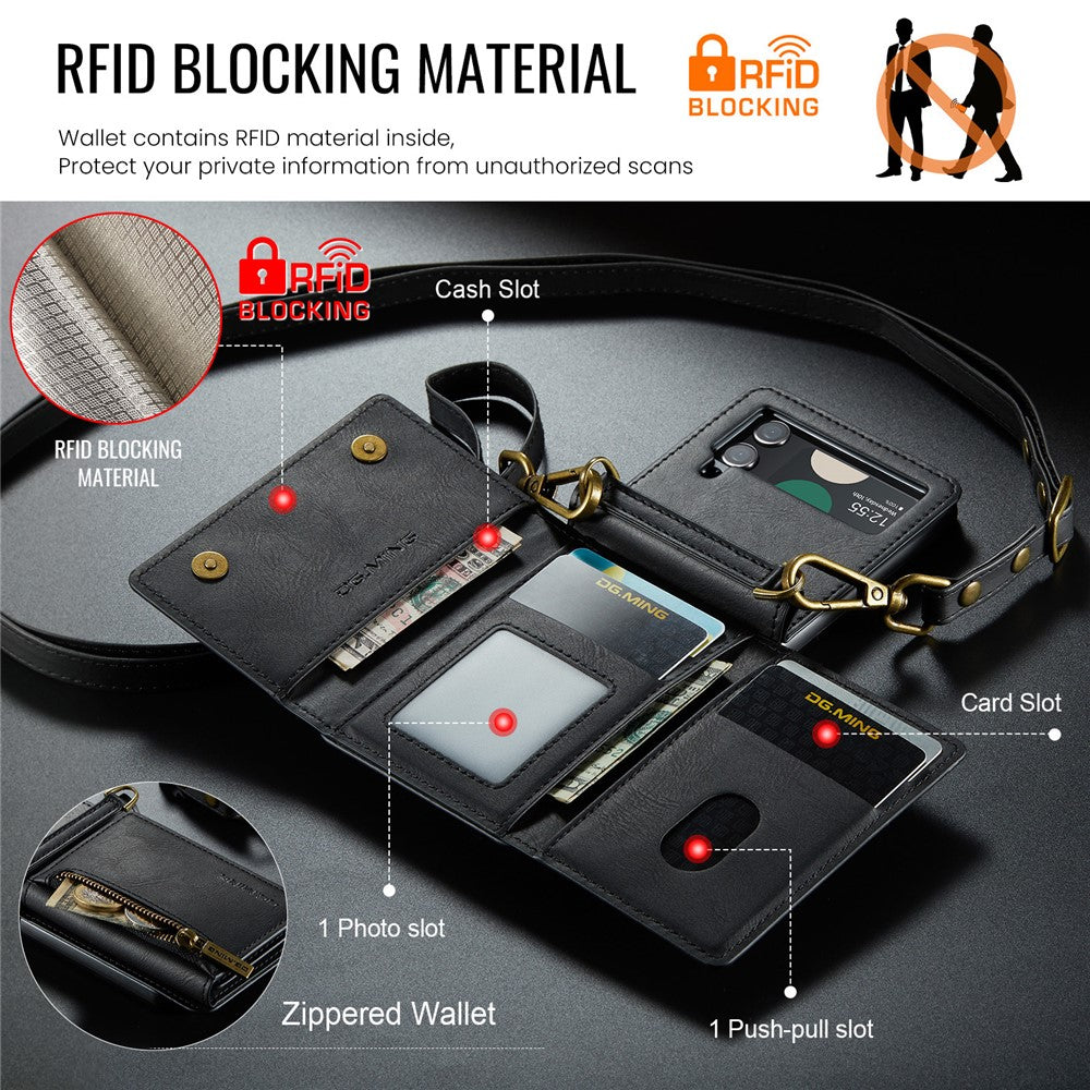 DG.MING M5 Series for Samsung Galaxy Z Flip3 5G Case RFID Blocking Card Slots Leather+PC Phone Cover