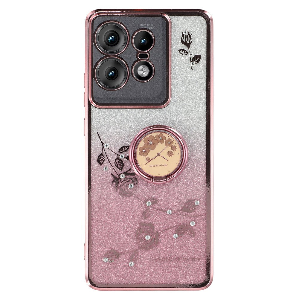 KADEM til Motorola Edge 50 Pro 5G TPU Cover med Støttefod, Skinnende Glitter og Rhinsten