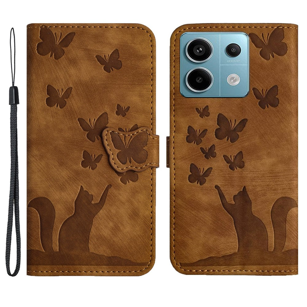 For Xiaomi Redmi Note 13 Pro 5G / Poco X6 5G Case Butterfly Cat Imprinted Leather Flip Phone Cover