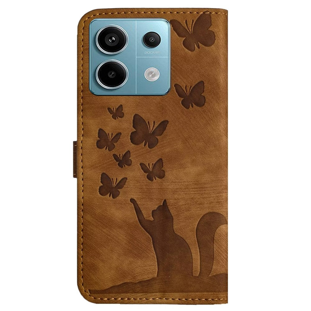 Xiaomi Redmi Note 13 Pro 5G / Poco X6 5G-skal med fjärilskatt och prägel i läder, flipfodral