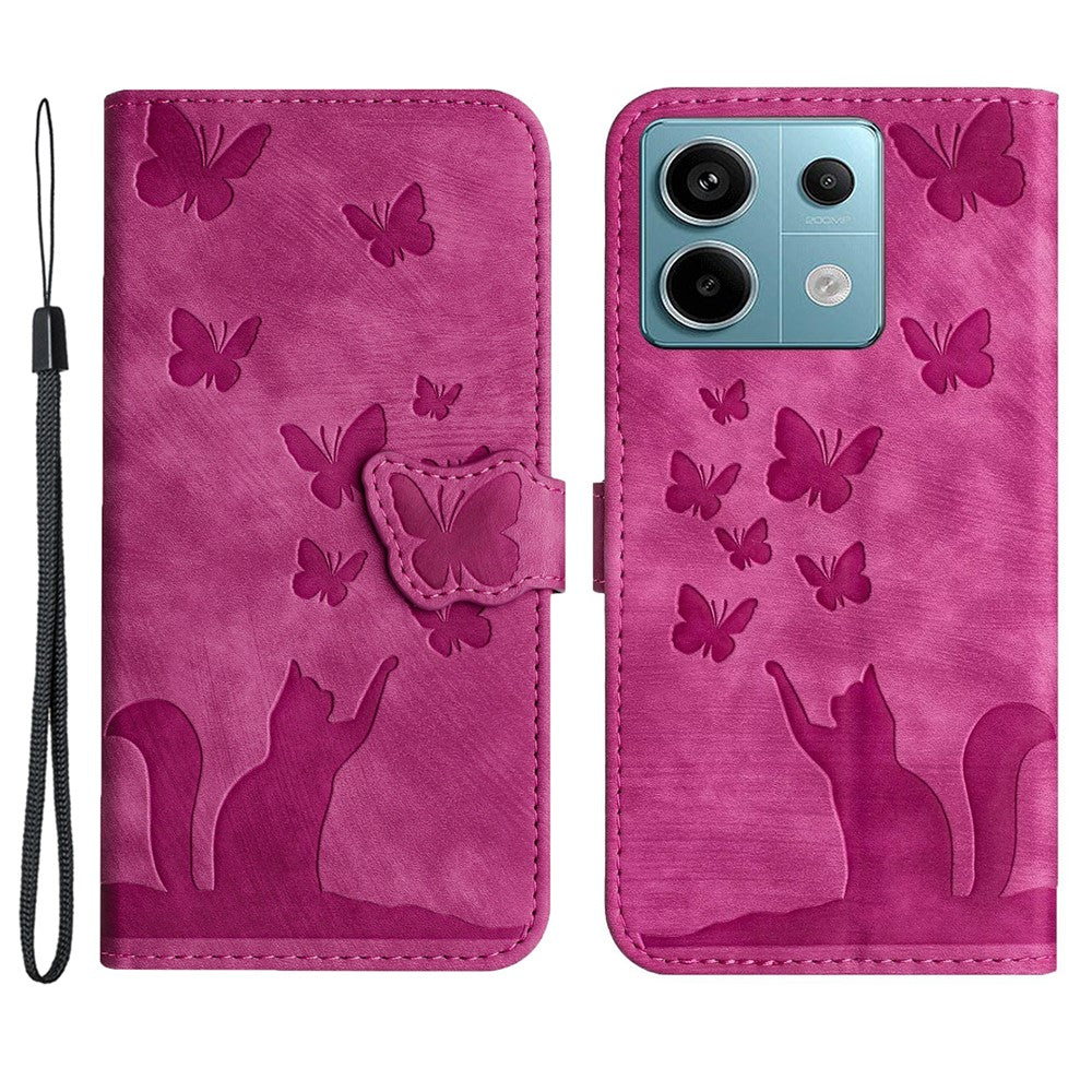 Xiaomi Redmi Note 13 Pro 5G / Poco X6 5G-skal med fjärilskatt och prägel i läder, flipfodral