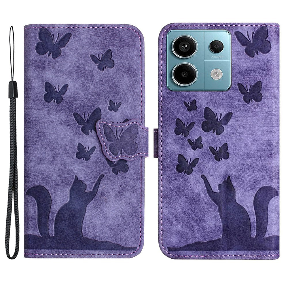 For Xiaomi Redmi Note 13 Pro 5G / Poco X6 5G Case Butterfly Cat Imprinted Leather Flip Phone Cover