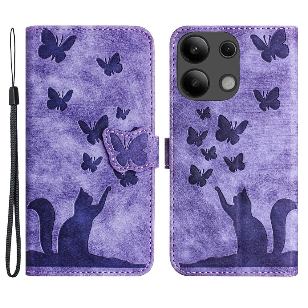 Xiaomi Redmi Note 13 4G-skal PU-lädermobilskydd fjärilskattmönster