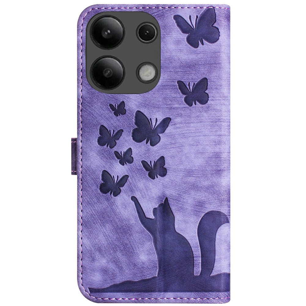 Xiaomi Redmi Note 13 4G-skal PU-lädermobilskydd fjärilskattmönster
