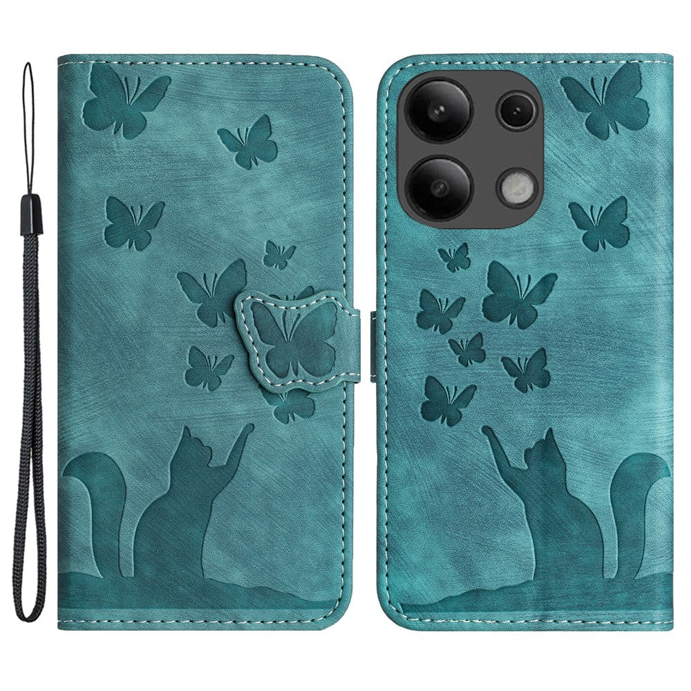 Xiaomi Redmi Note 13 4G-skal PU-lädermobilskydd fjärilskattmönster