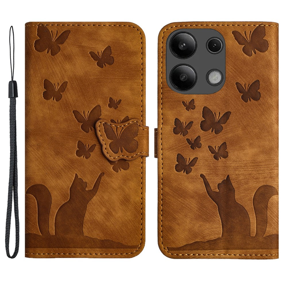 Xiaomi Redmi Note 13 4G-skal PU-lädermobilskydd fjärilskattmönster