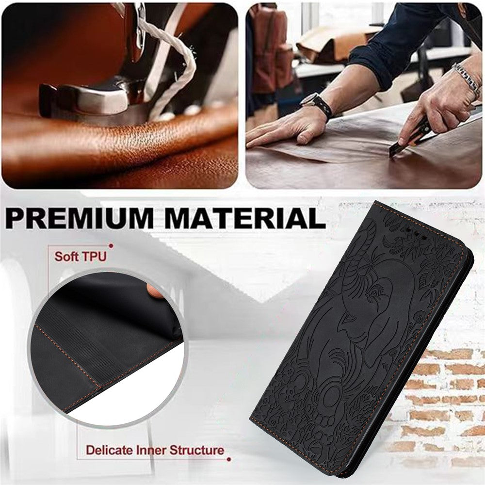 For Xiaomi Redmi Note 13 4G Case Elephant Pattern Leather Phone Cover Magnetic Absorption
