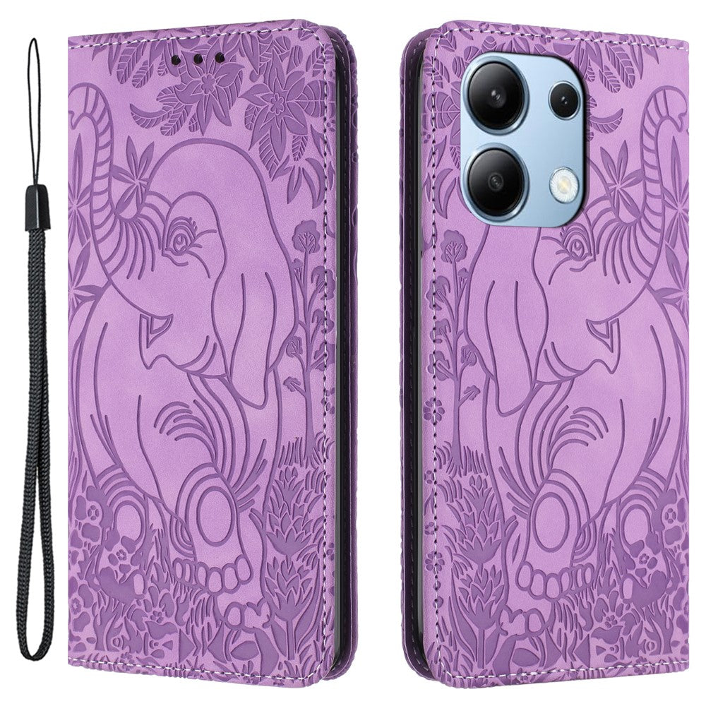 For Xiaomi Redmi Note 13 4G Case Elephant Pattern Leather Phone Cover Magnetic Absorption