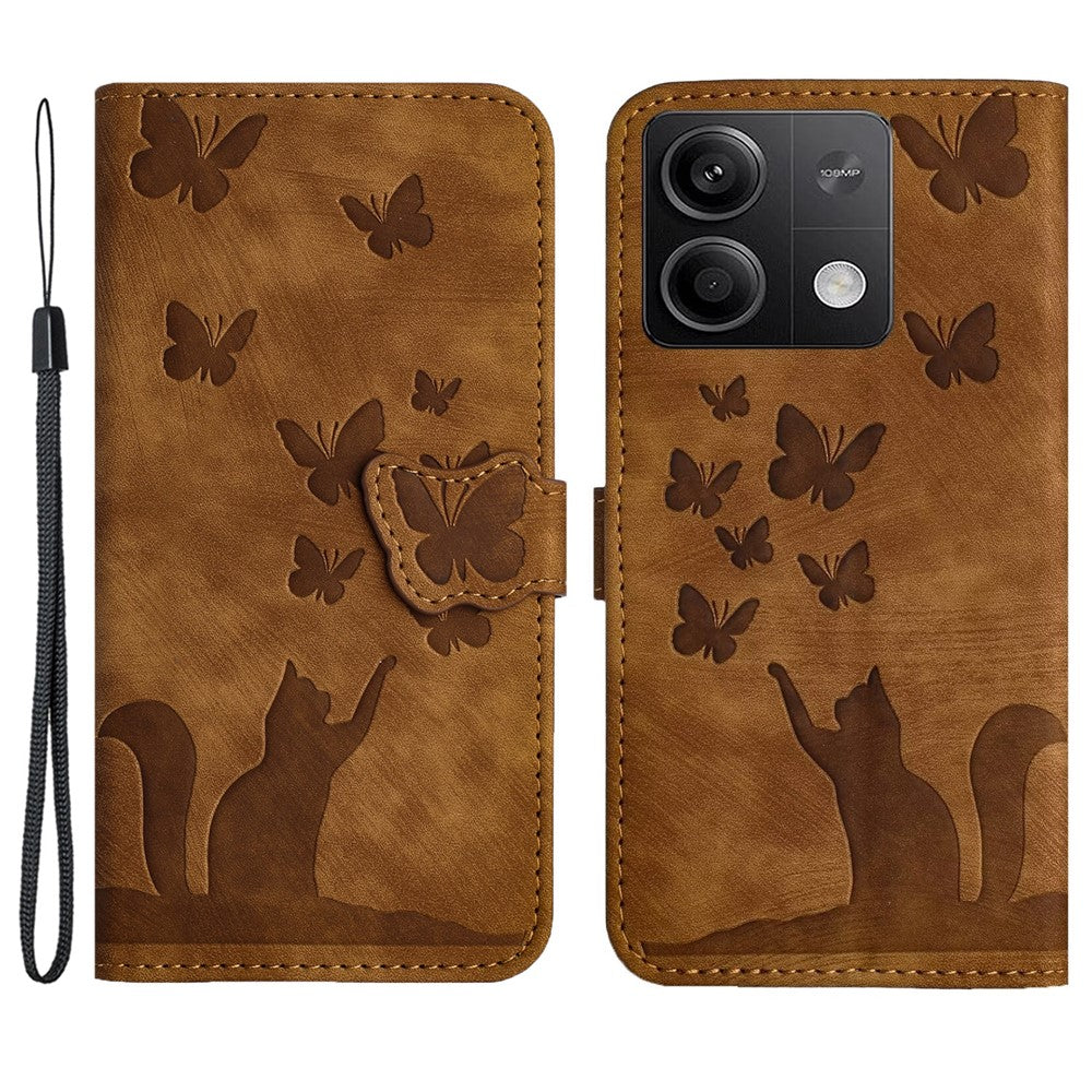 For Xiaomi Redmi Note 13 5G Wallet Case Butterfly Cat Imprint Leather Phone Cover
