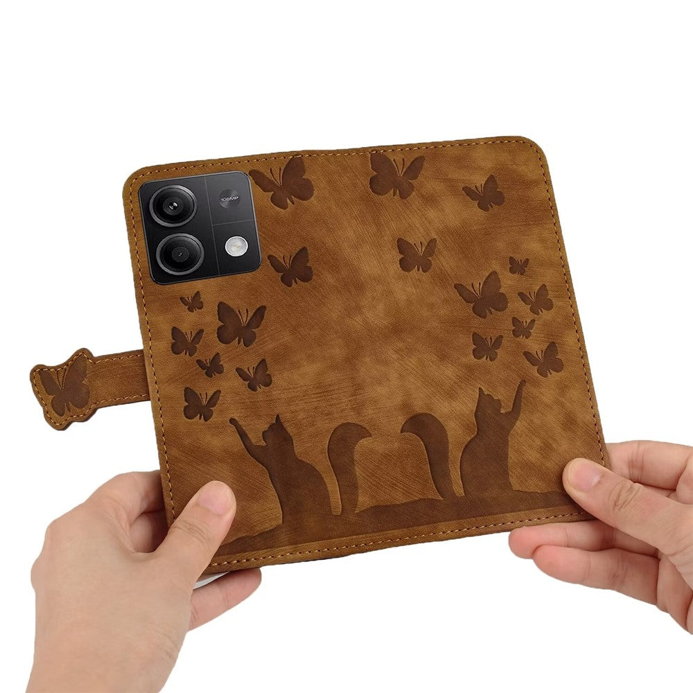 For Xiaomi Redmi Note 13 5G Wallet Case Butterfly Cat Imprint Leather Phone Cover