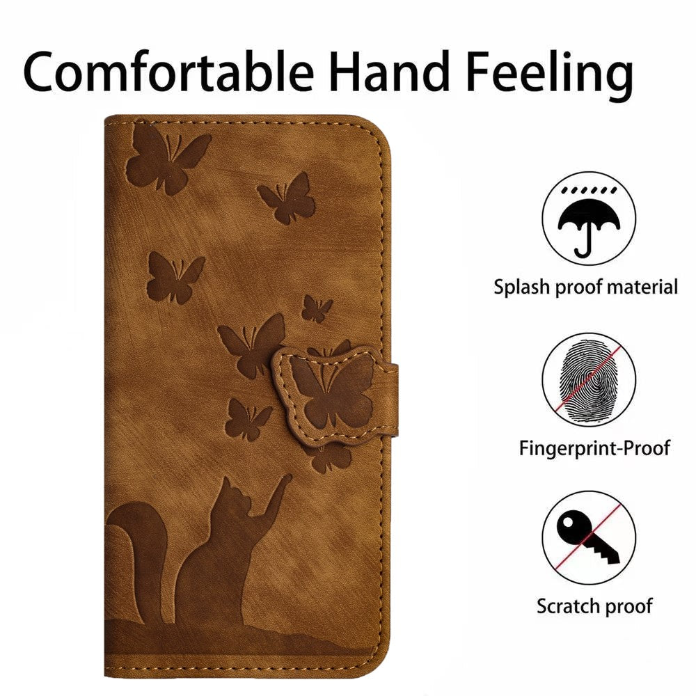For Xiaomi Redmi Note 13 5G Wallet Case Butterfly Cat Imprint Leather Phone Cover