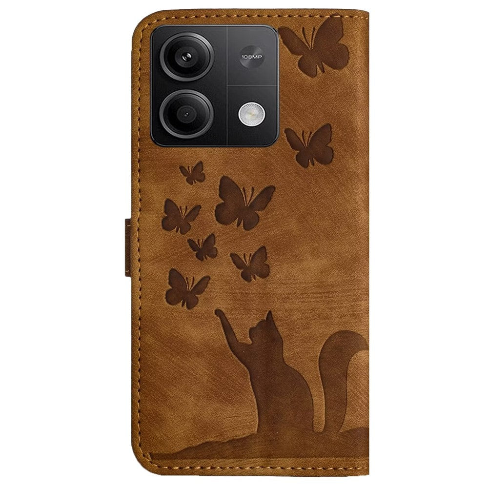 For Xiaomi Redmi Note 13 5G Wallet Case Butterfly Cat Imprint Leather Phone Cover