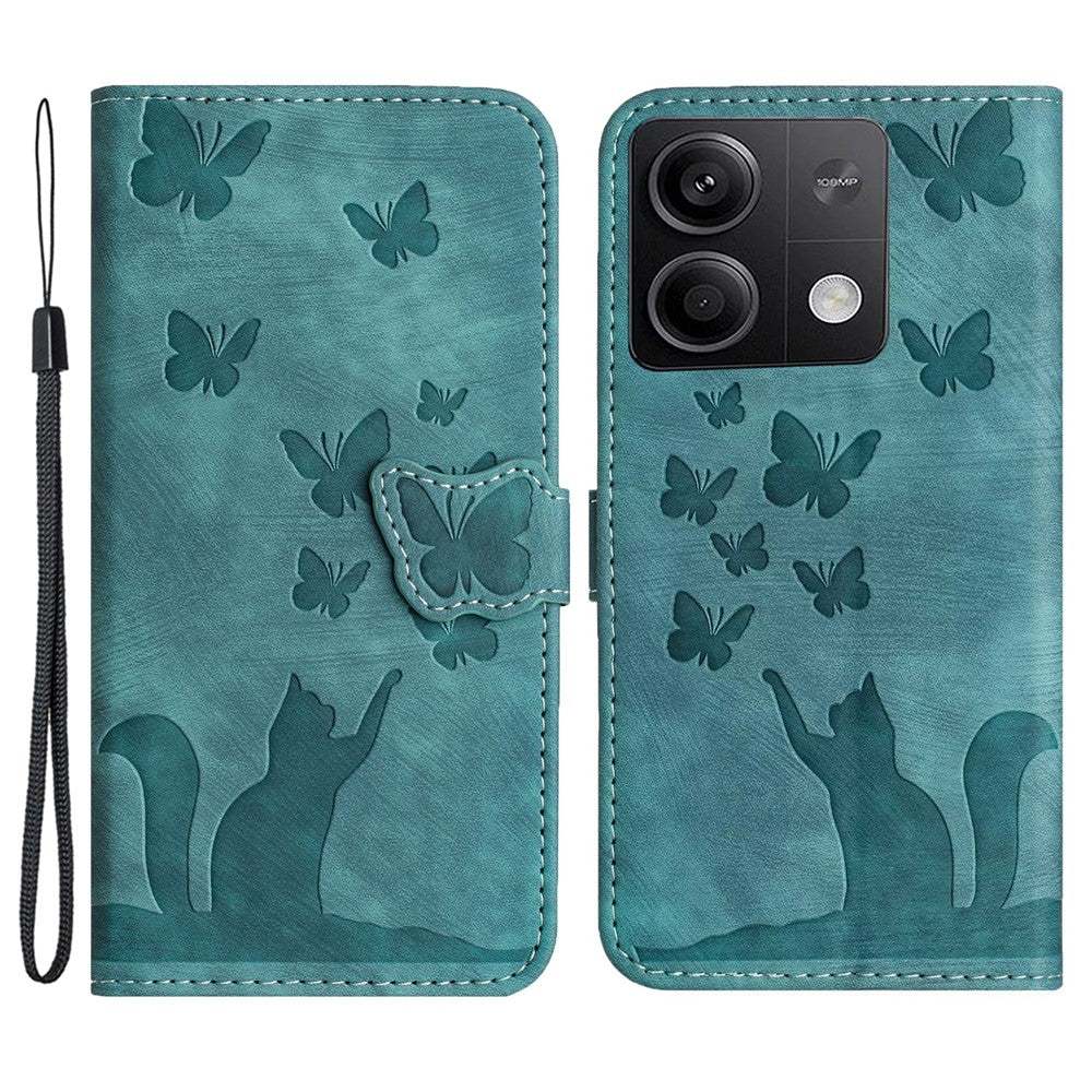 For Xiaomi Redmi Note 13 5G Wallet Case Butterfly Cat Imprint Leather Phone Cover