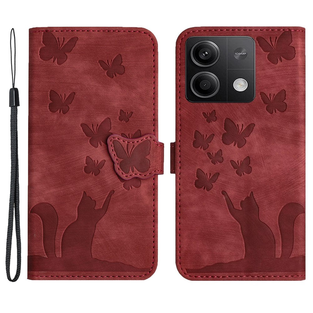 Xiaomi Redmi Note 13 5G Plånboksfodral Fjärilskatt Avtryck Lädermobilfodral