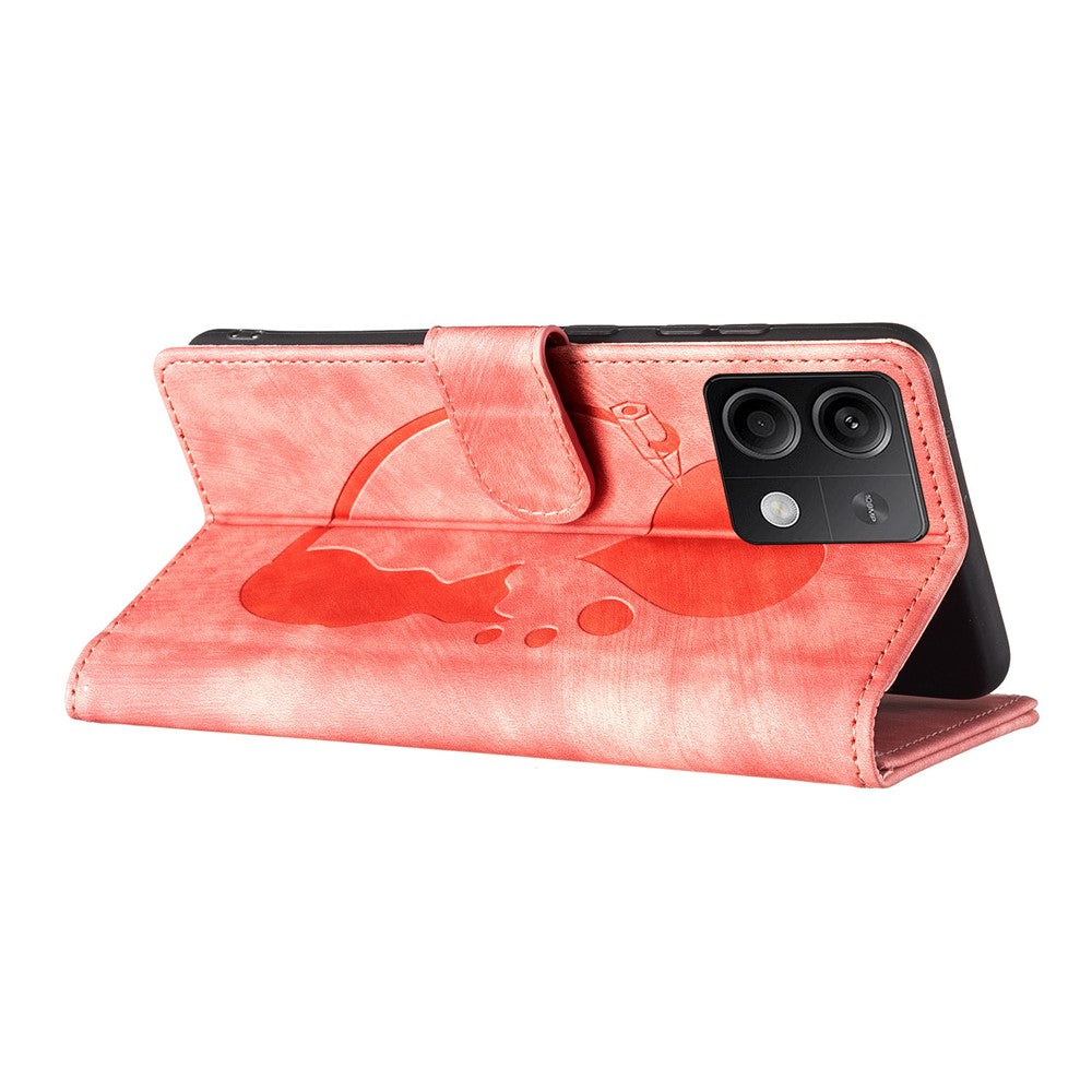 For Xiaomi Redmi Note 13 5G Case Love Heart Cat Imprinted Leather Phone Cover with Card Slots Stand